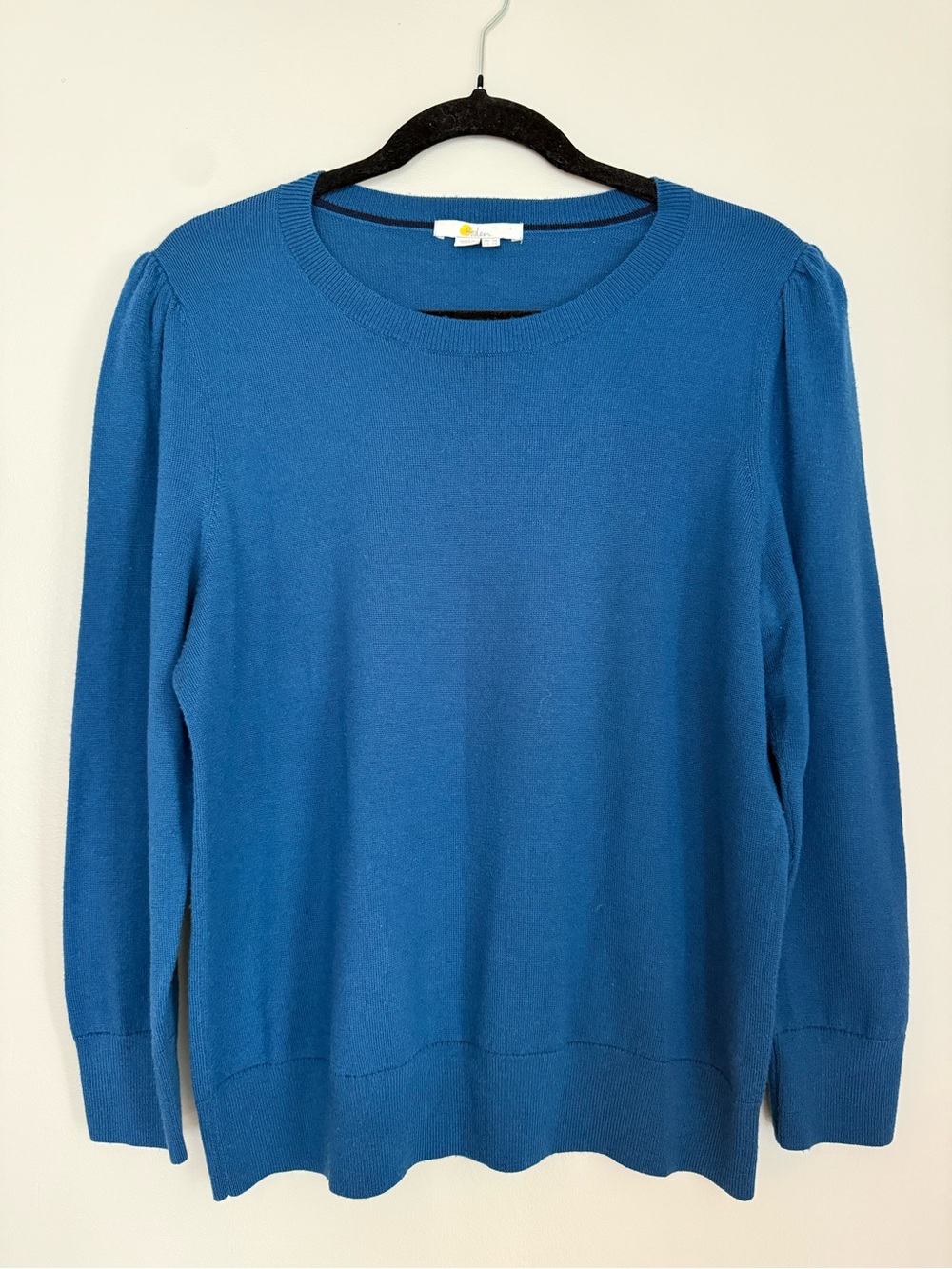 Boden Blue Puff Sleeve Merino Wool Sweater US 12 Knit Pullover
